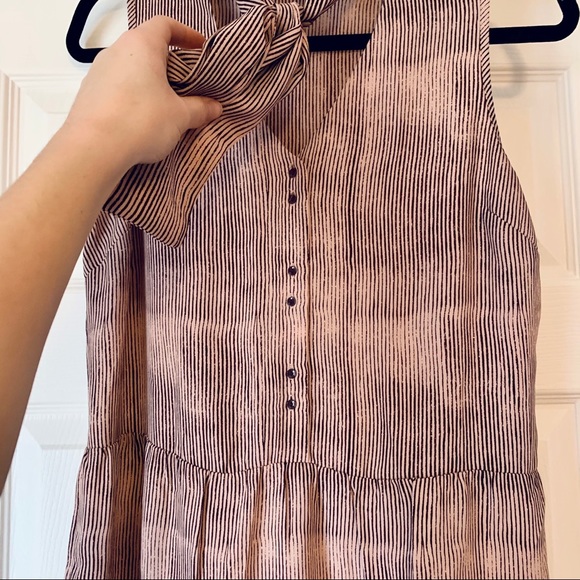 RW&Co. Dusty Rose Pinstripe Neck Tie Top, small - Picture 4 of 8